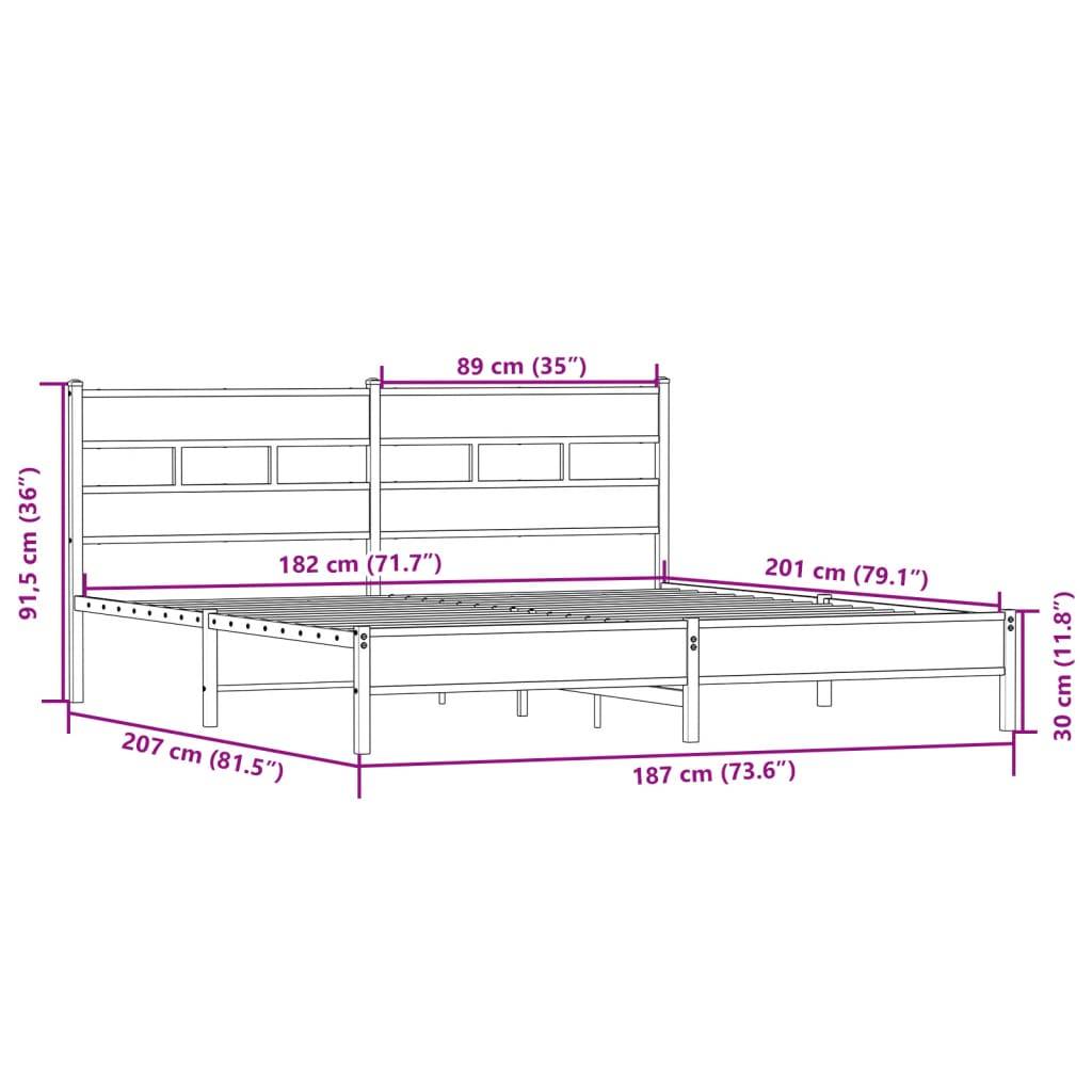 vidaXL Metallbett ohne Matratze Sonoma-Eiche 180x200 cm