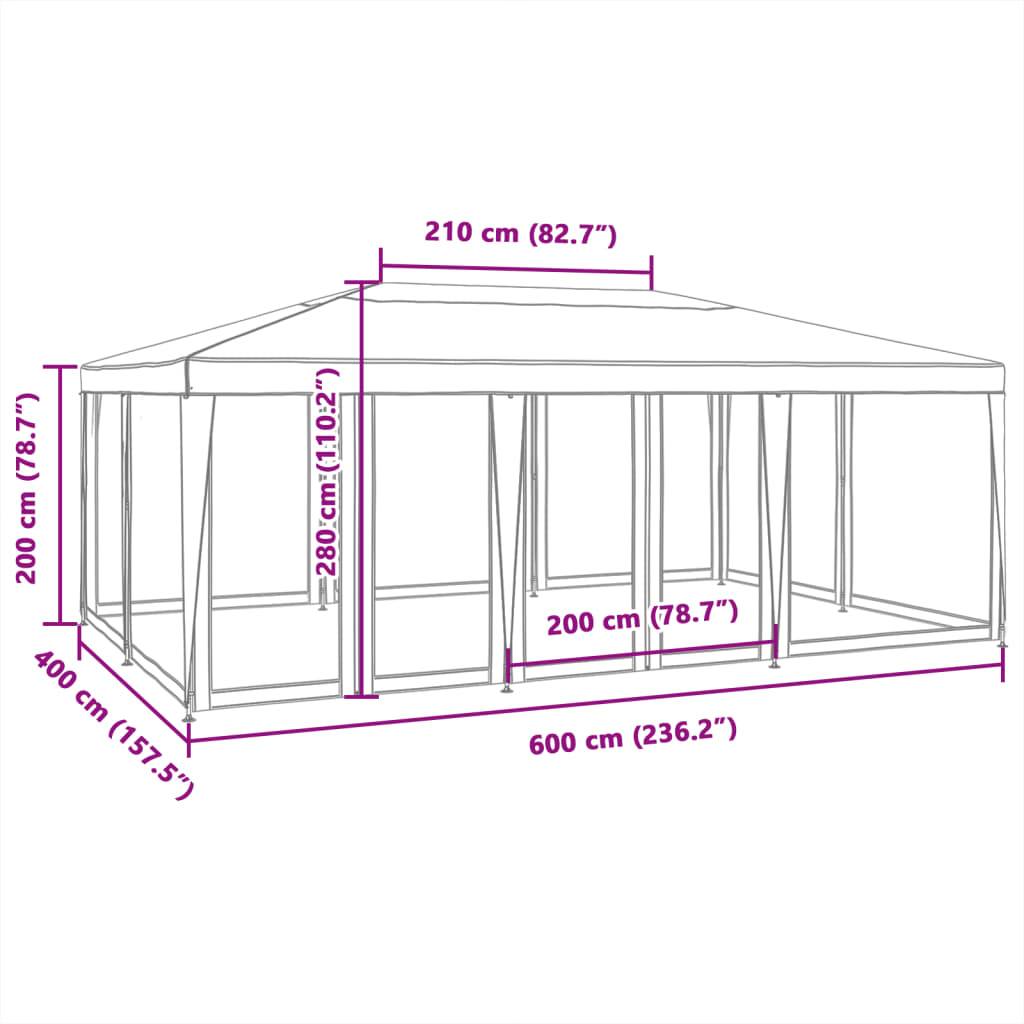 vidaXL Partyzelt mit 10 Mesh-Seitenteilen Grün 6x4 m HDPE