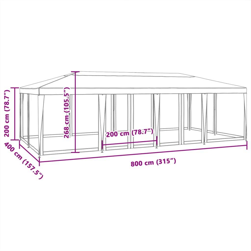vidaXL Partyzelt mit 12 Mesh-Seitenteilen Blau 8x4 m HDPE