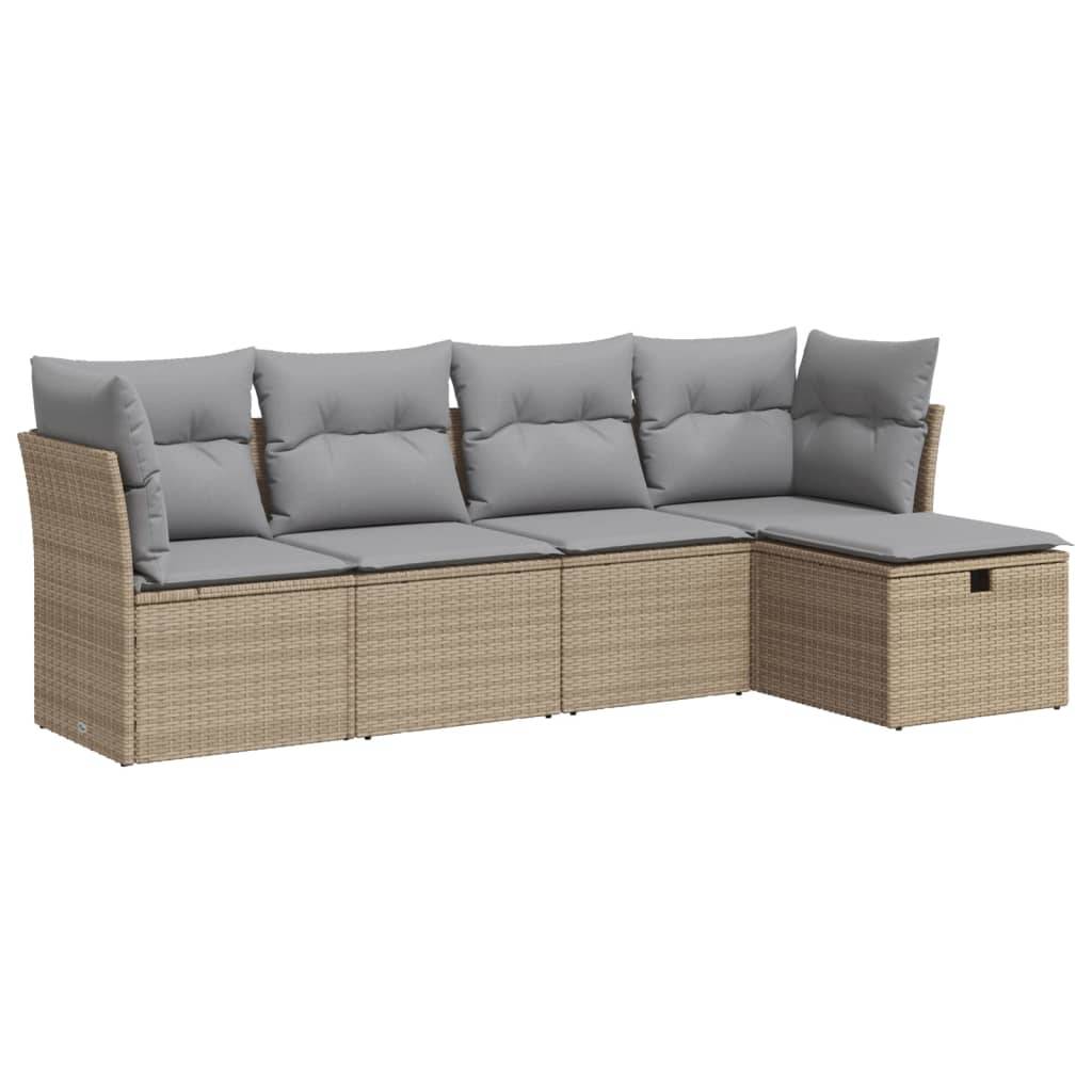 vidaXL 5-tlg. Garten-Sofagarnitur mit Kissen Beige Poly Rattan