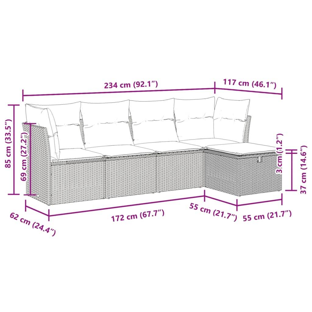 vidaXL 5-tlg. Garten-Sofagarnitur mit Kissen Beige Poly Rattan