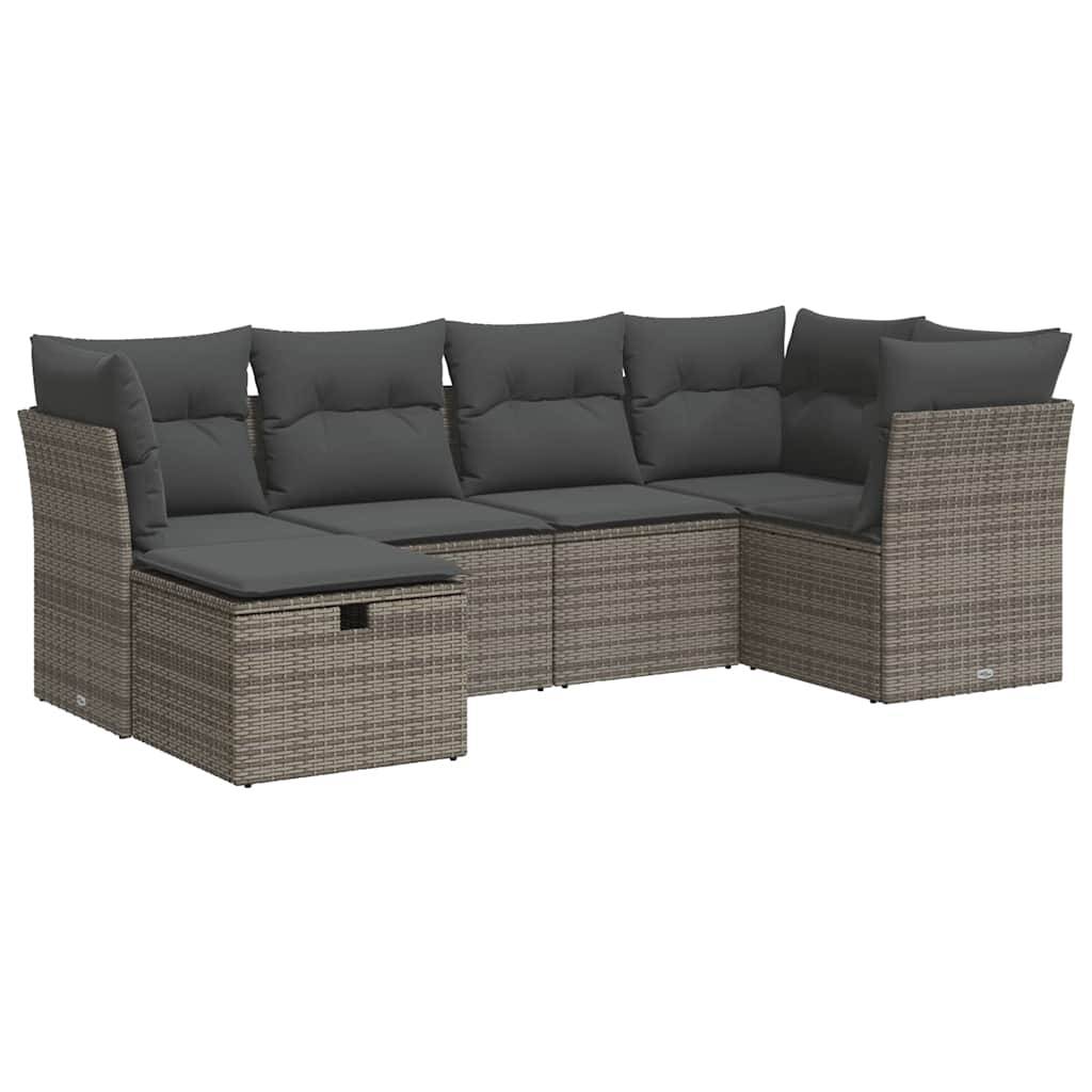 vidaXL 6-tlg. Garten-Sofagarnitur mit Kissen Grau Poly Rattan