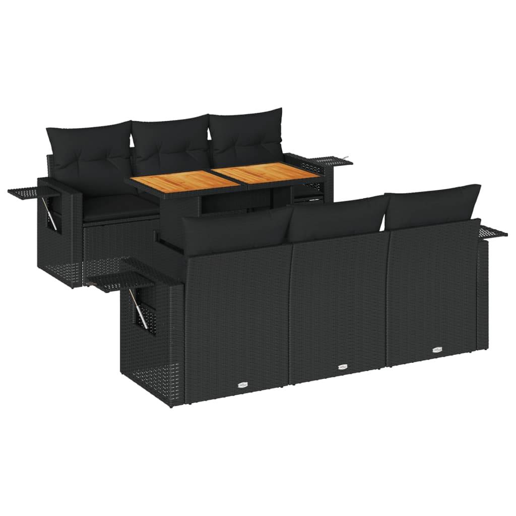 vidaXL 7-tlg. Garten-Sofagarnitur mit Kissen Schwarz Poly Rattan