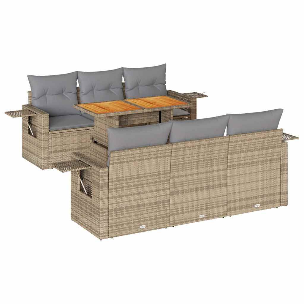 vidaXL 7-tlg. Garten-Sofagarnitur mit Kissen Beige Poly Rattan