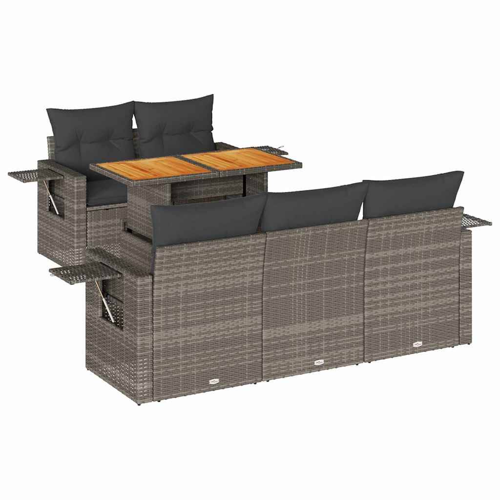 vidaXL 6-tlg. Garten-Sofagarnitur mit Kissen Grau Poly Rattan