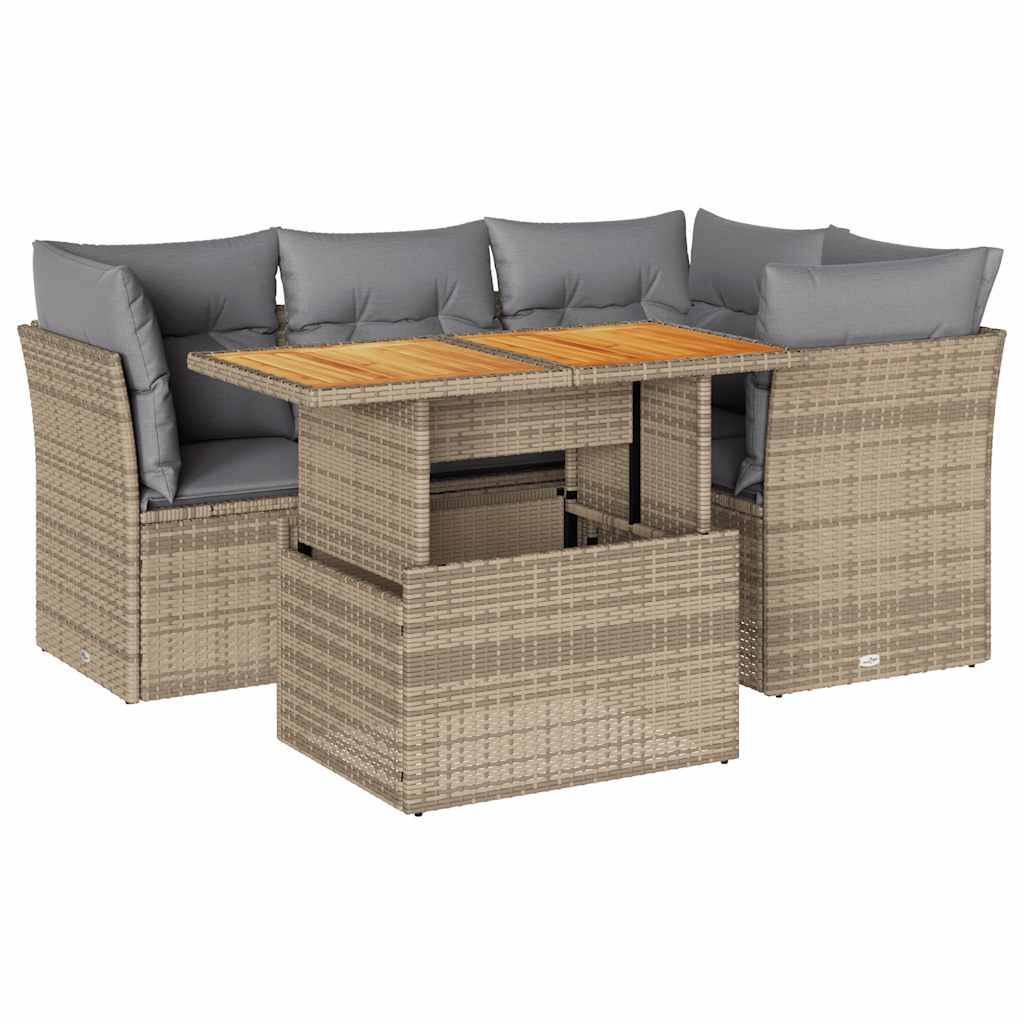 vidaXL 5-tlg. Garten-Sofagarnitur mit Kissen Beige Poly Rattan