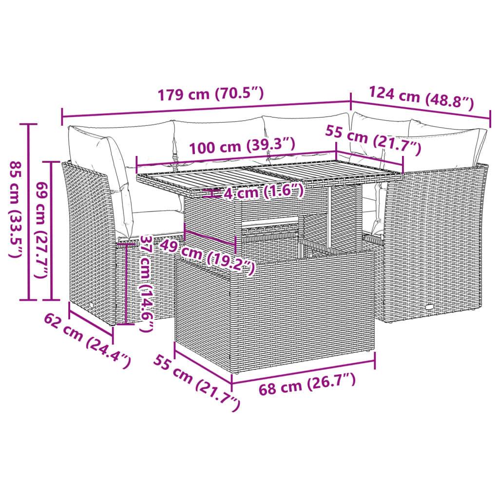 vidaXL 5-tlg. Garten-Sofagarnitur mit Kissen Beige Poly Rattan