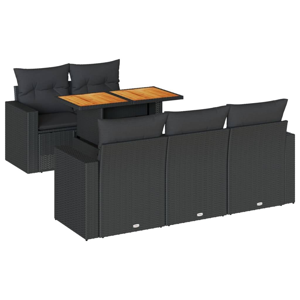 vidaXL 6-tlg. Garten-Sofagarnitur mit Kissen Schwarz Poly Rattan