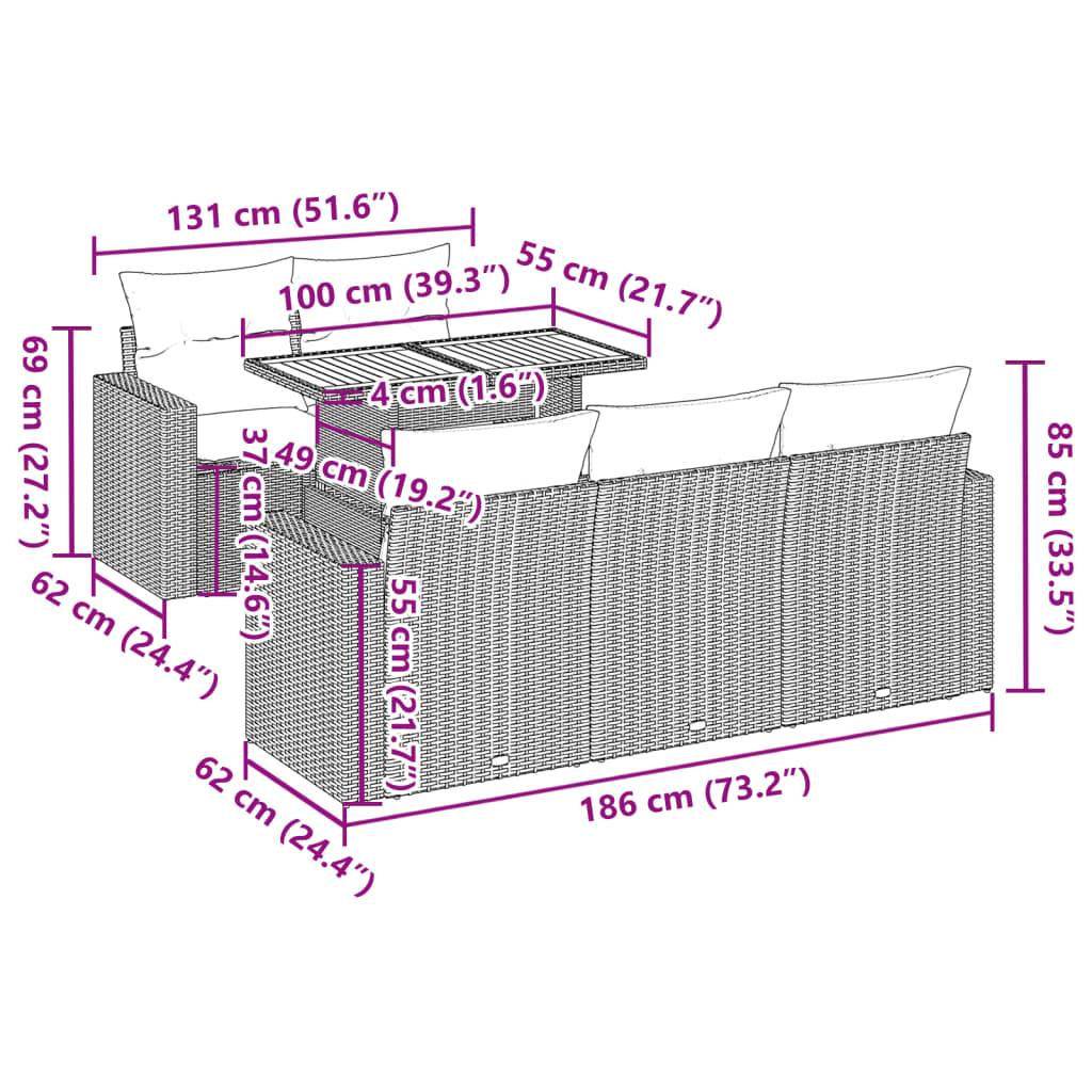 vidaXL 6-tlg. Garten-Sofagarnitur mit Kissen Schwarz Poly Rattan
