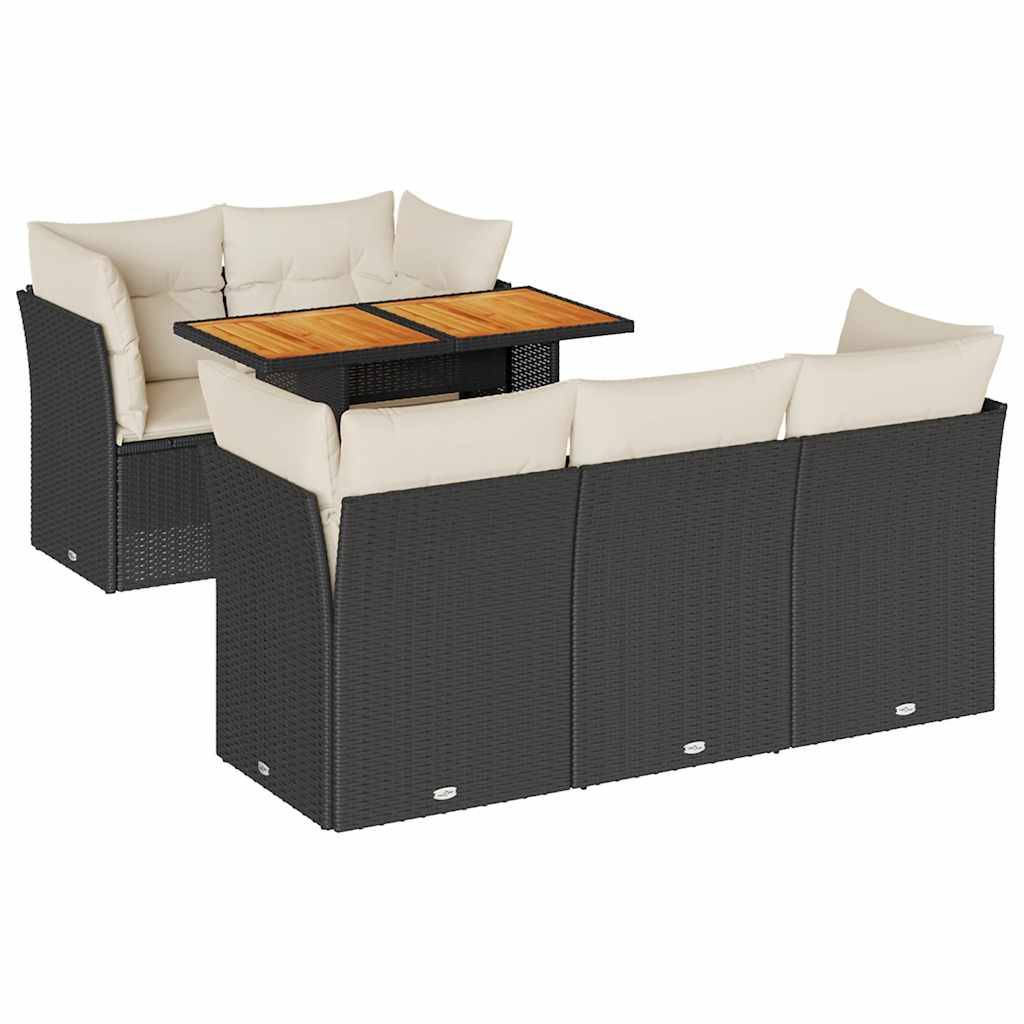 vidaXL 6-tlg. Garten-Sofagarnitur mit Kissen Schwarz Poly Rattan