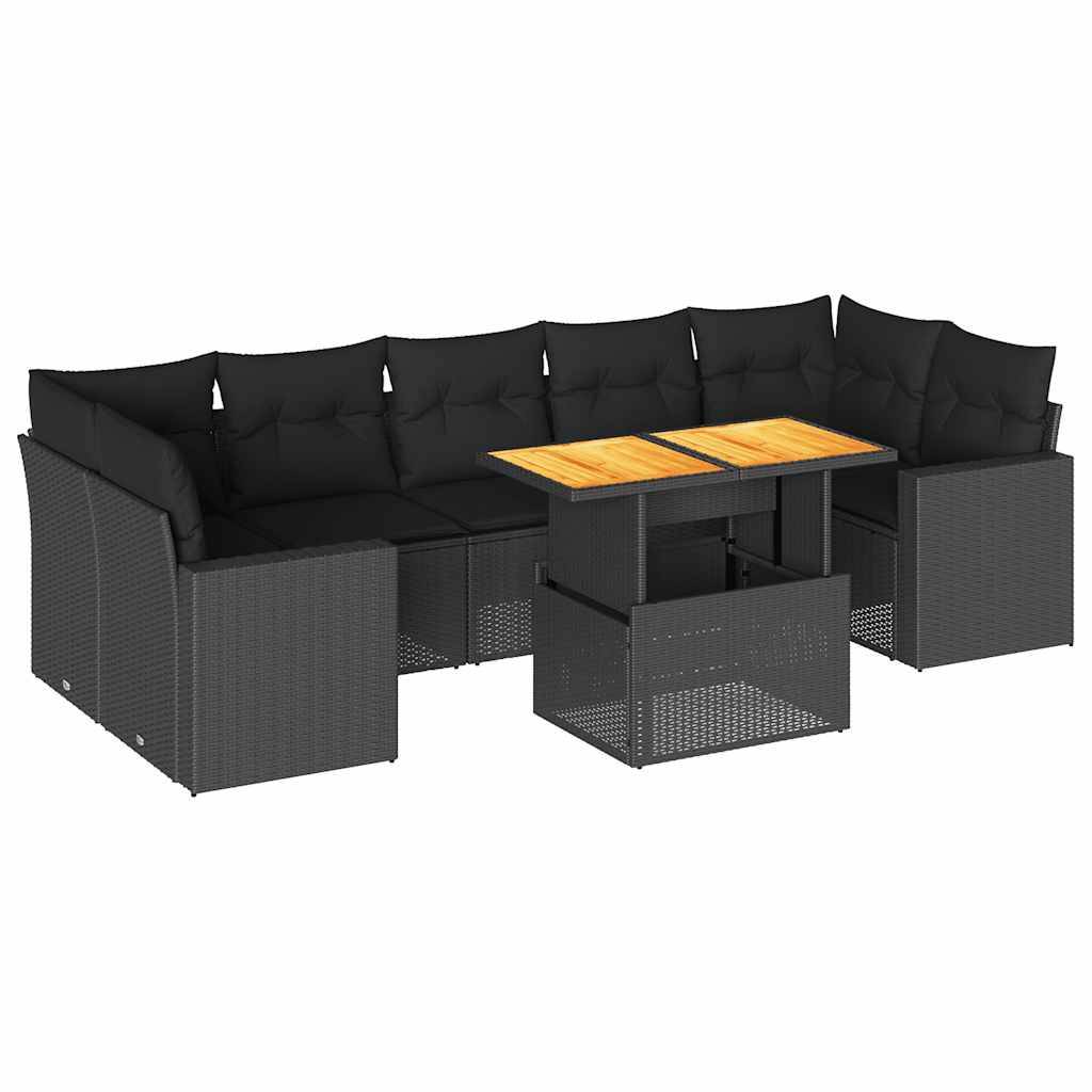 vidaXL 8-tlg. Garten-Sofagarnitur mit Kissen Schwarz Poly Rattan