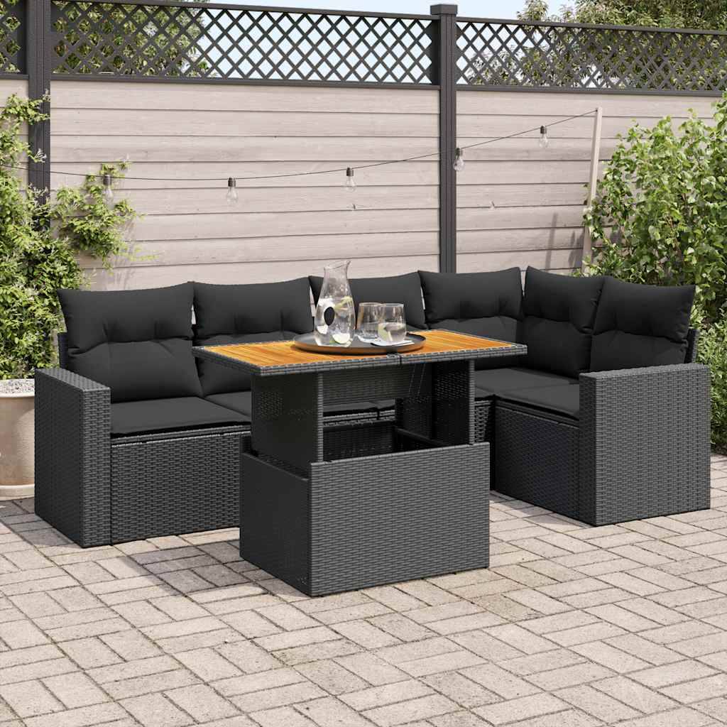 vidaXL 6-tlg. Garten-Sofagarnitur mit Kissen Schwarz Poly Rattan