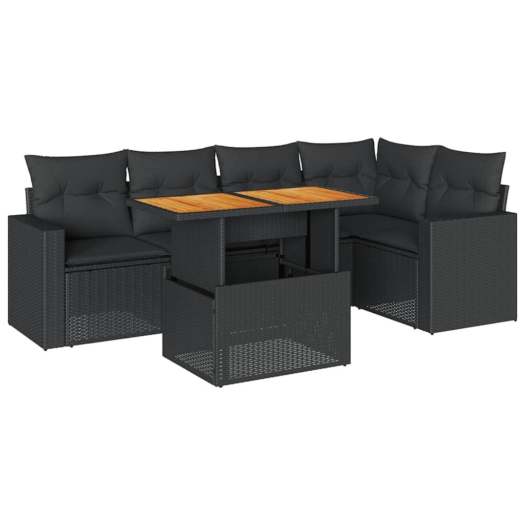 vidaXL 6-tlg. Garten-Sofagarnitur mit Kissen Schwarz Poly Rattan