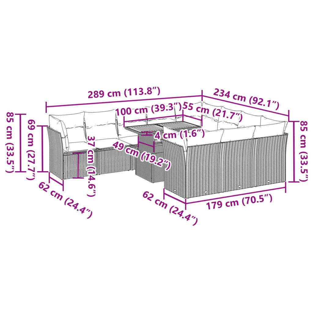 vidaXL 11-tlg. Garten-Sofagarnitur mit Kissen Schwarz Poly Rattan