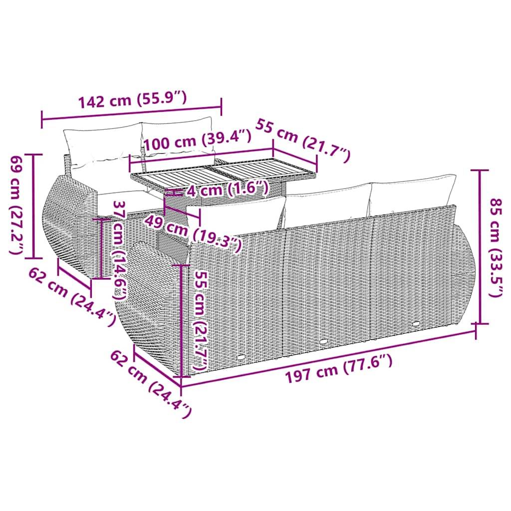 vidaXL 6-tlg. Garten-Sofagarnitur mit Kissen Grau Poly Rattan