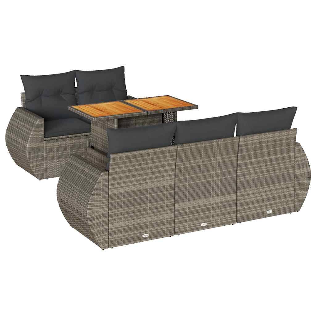 vidaXL 6-tlg. Garten-Sofagarnitur mit Kissen Grau Poly Rattan
