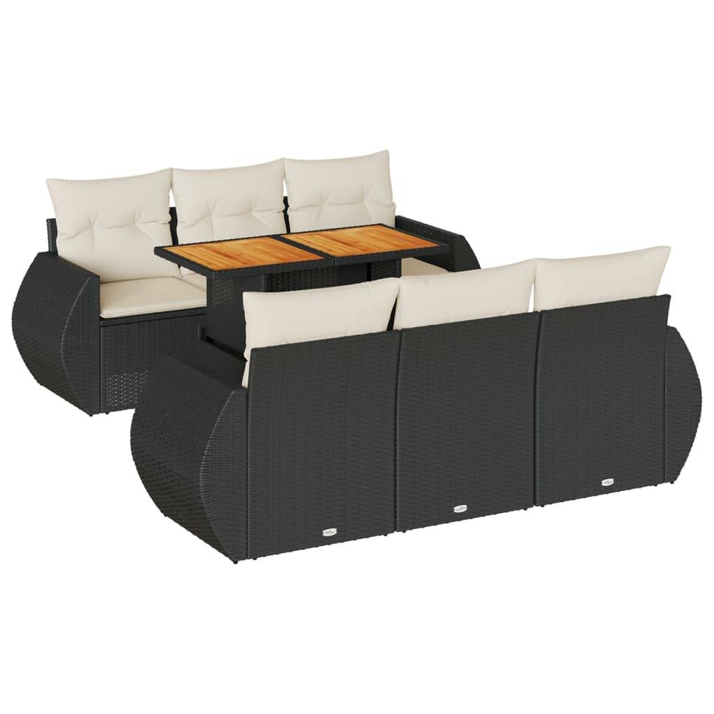 vidaXL 7-tlg. Garten-Sofagarnitur mit Kissen Schwarz Poly Rattan