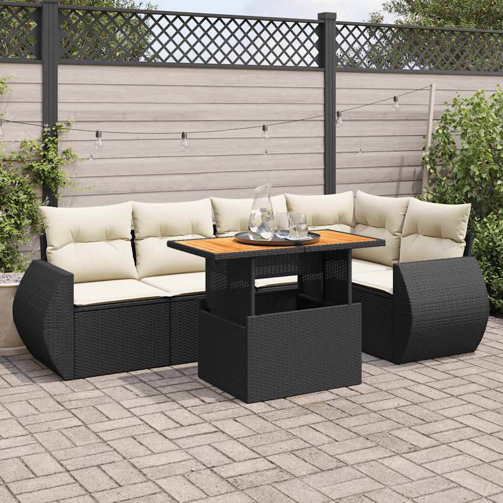 vidaXL 6-tlg. Garten-Sofagarnitur mit Kissen Schwarz Poly Rattan