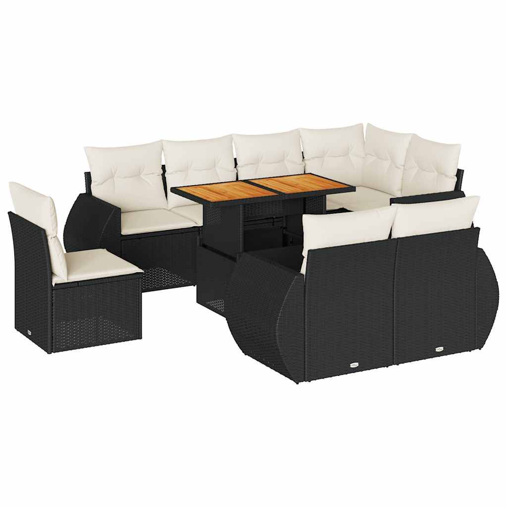 vidaXL 9-tlg. Garten-Sofagarnitur mit Kissen Schwarz Poly Rattan