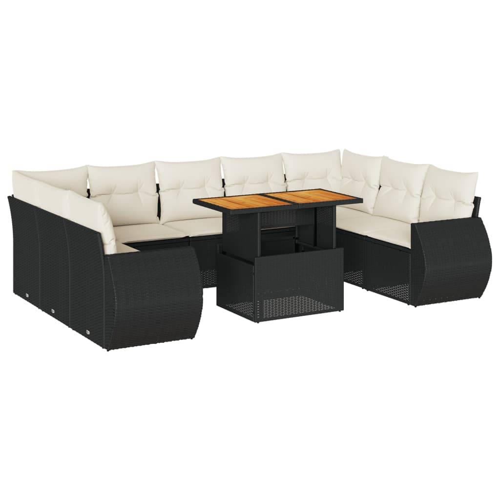 vidaXL 10-tlg. Garten-Sofagarnitur mit Kissen Schwarz Poly Rattan