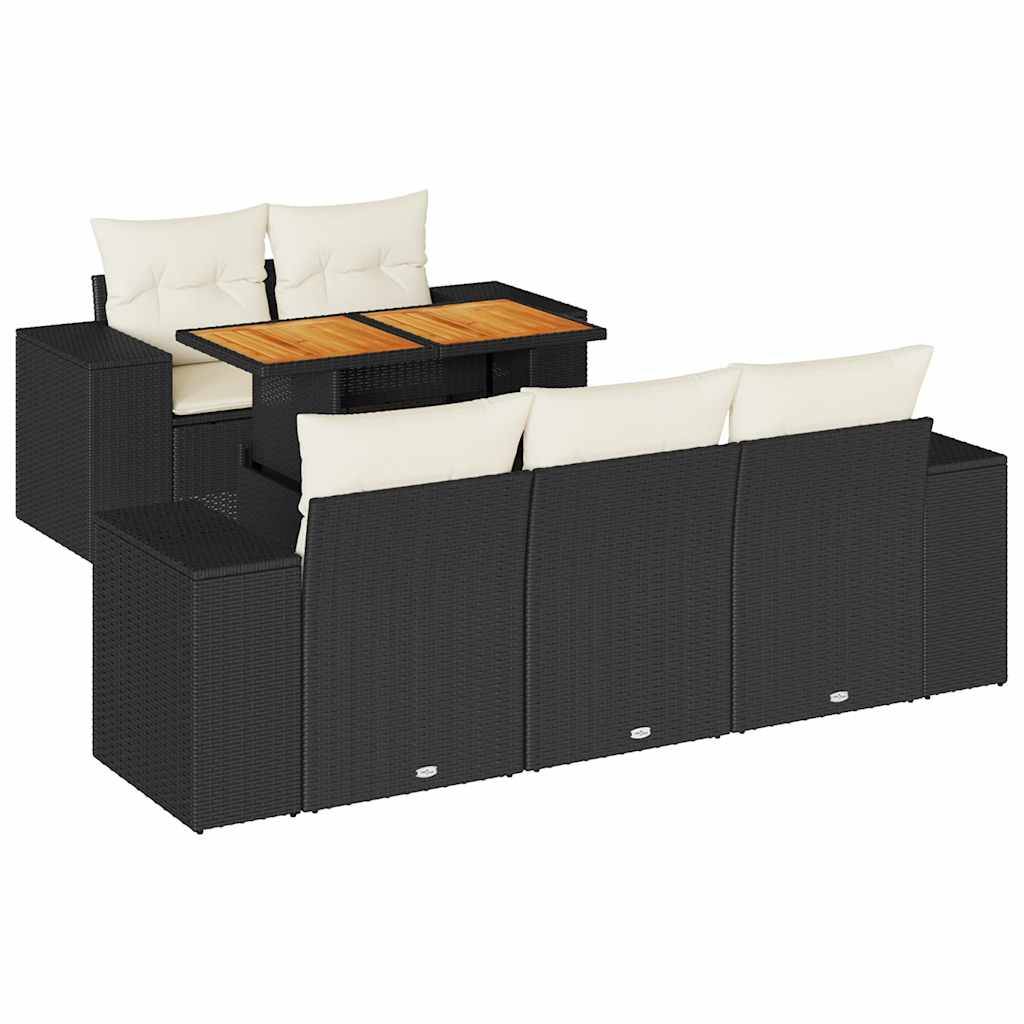vidaXL 6-tlg. Garten-Sofagarnitur mit Kissen Schwarz Poly Rattan