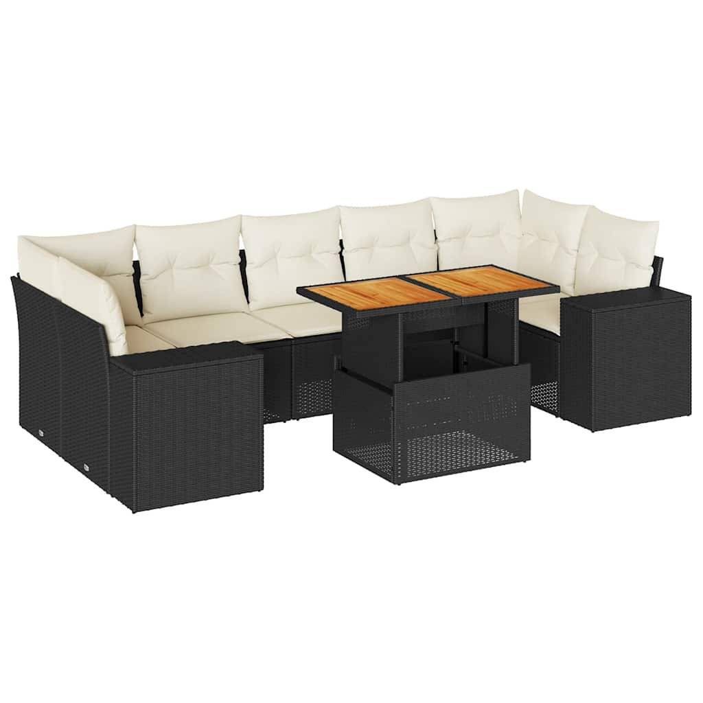 vidaXL 8-tlg. Garten-Sofagarnitur mit Kissen Schwarz Poly Rattan