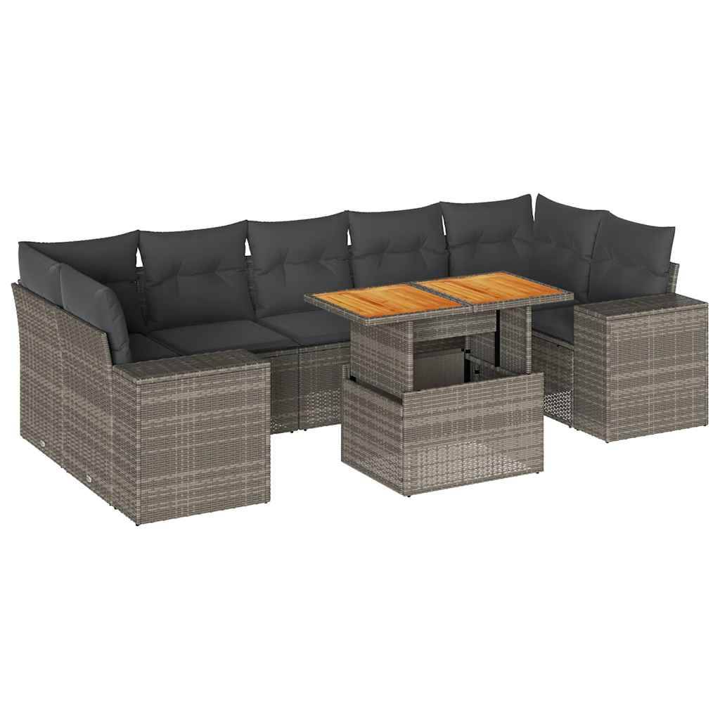 vidaXL 8-tlg. Garten-Sofagarnitur mit Kissen Grau Poly Rattan