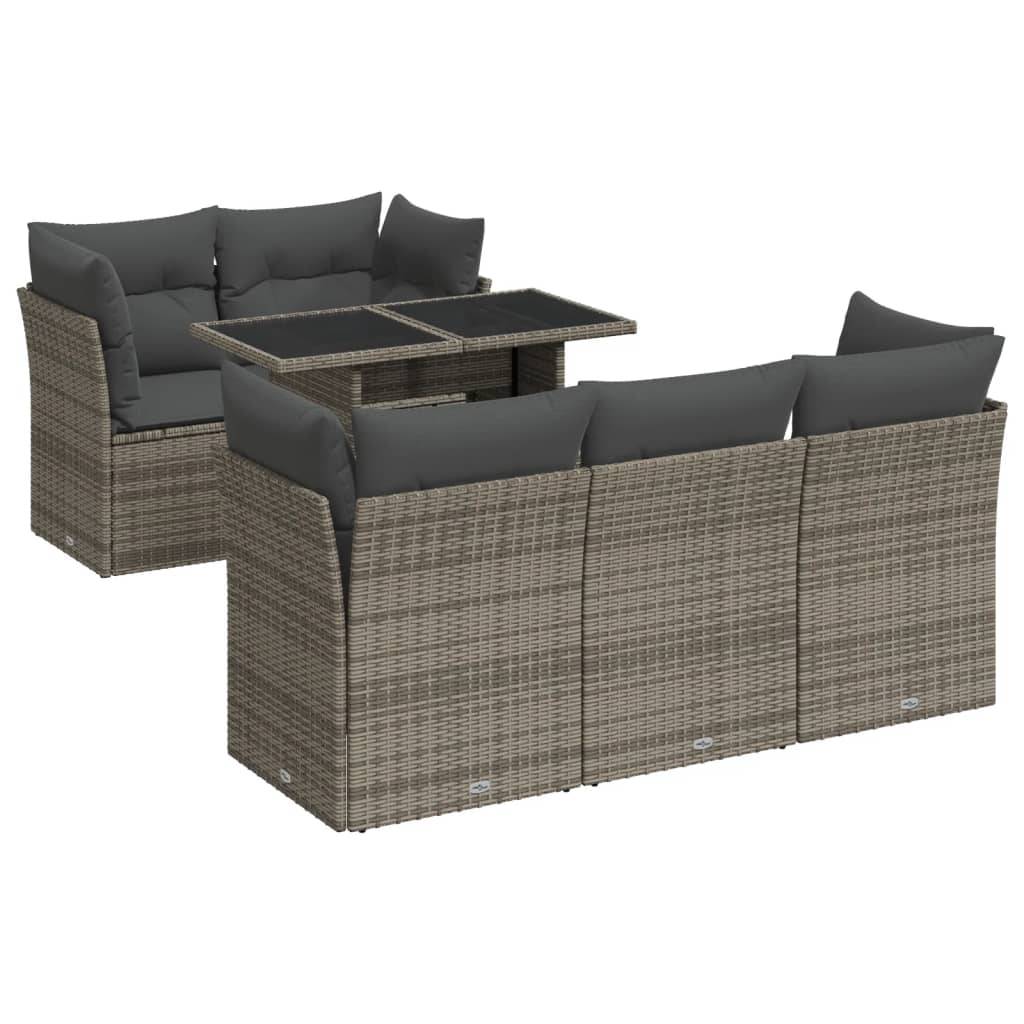 vidaXL 6-tlg. Garten-Sofagarnitur mit Kissen Grau Poly Rattan