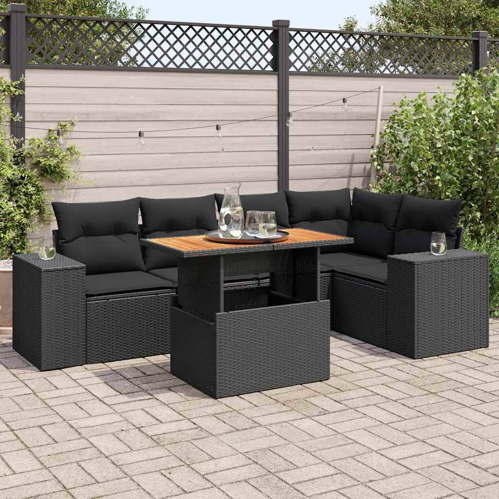 vidaXL 6-tlg. Garten-Sofagarnitur mit Kissen Schwarz Poly Rattan