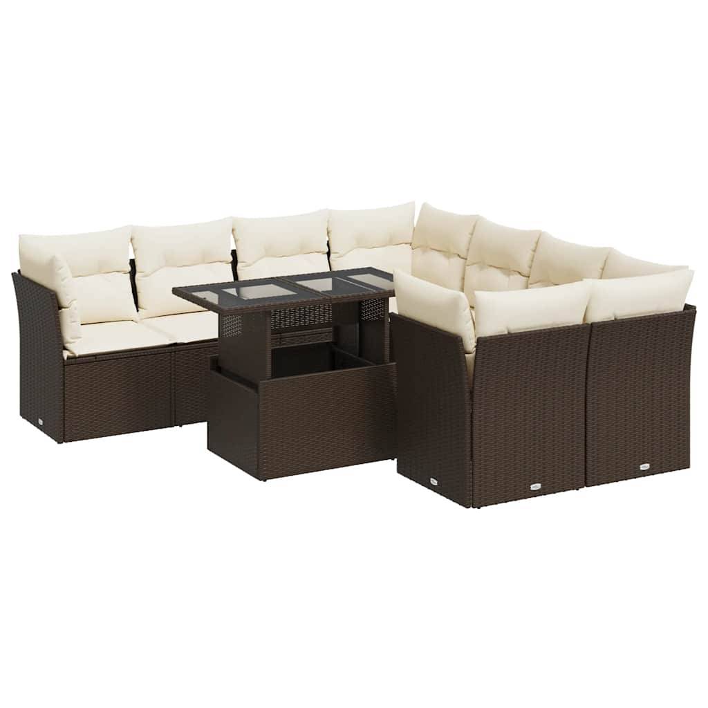 vidaXL 9-tlg. Garten-Sofagarnitur mit Kissen Braun Poly Rattan