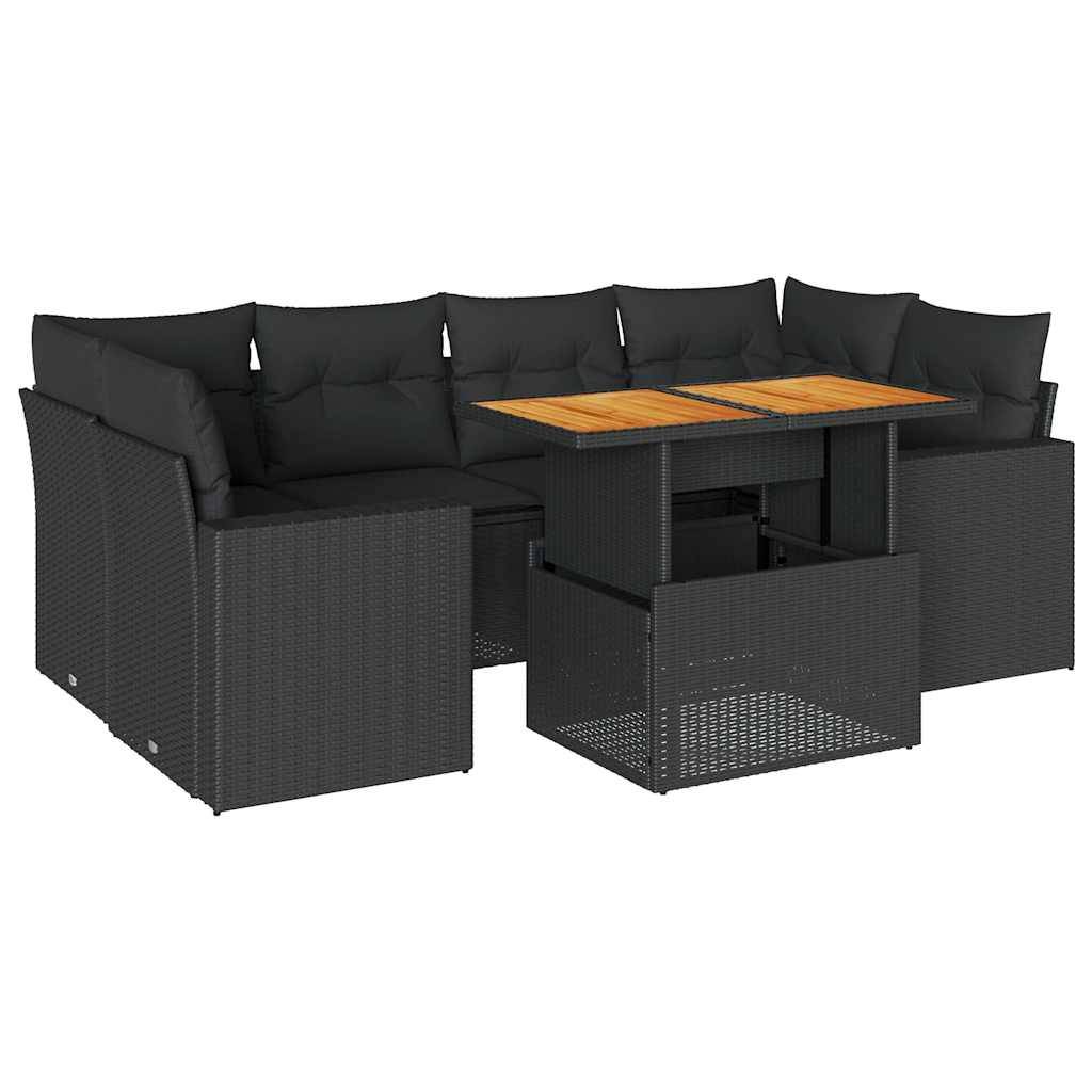 vidaXL 7-tlg. Garten-Sofagarnitur mit Kissen Schwarz Poly Rattan