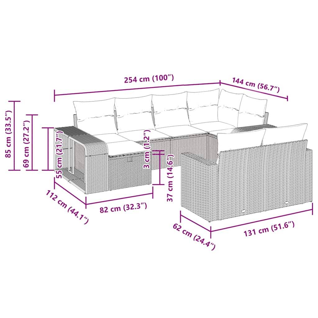 vidaXL 10-tlg. Garten-Sofagarnitur mit Kissen Grau Poly Rattan
