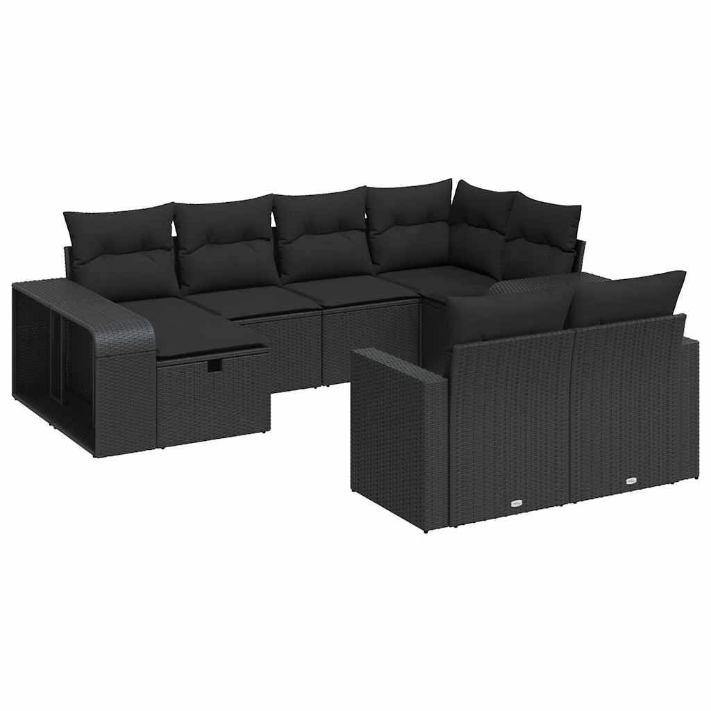 vidaXL 10-tlg. Garten-Sofagarnitur mit Kissen Schwarz Poly Rattan