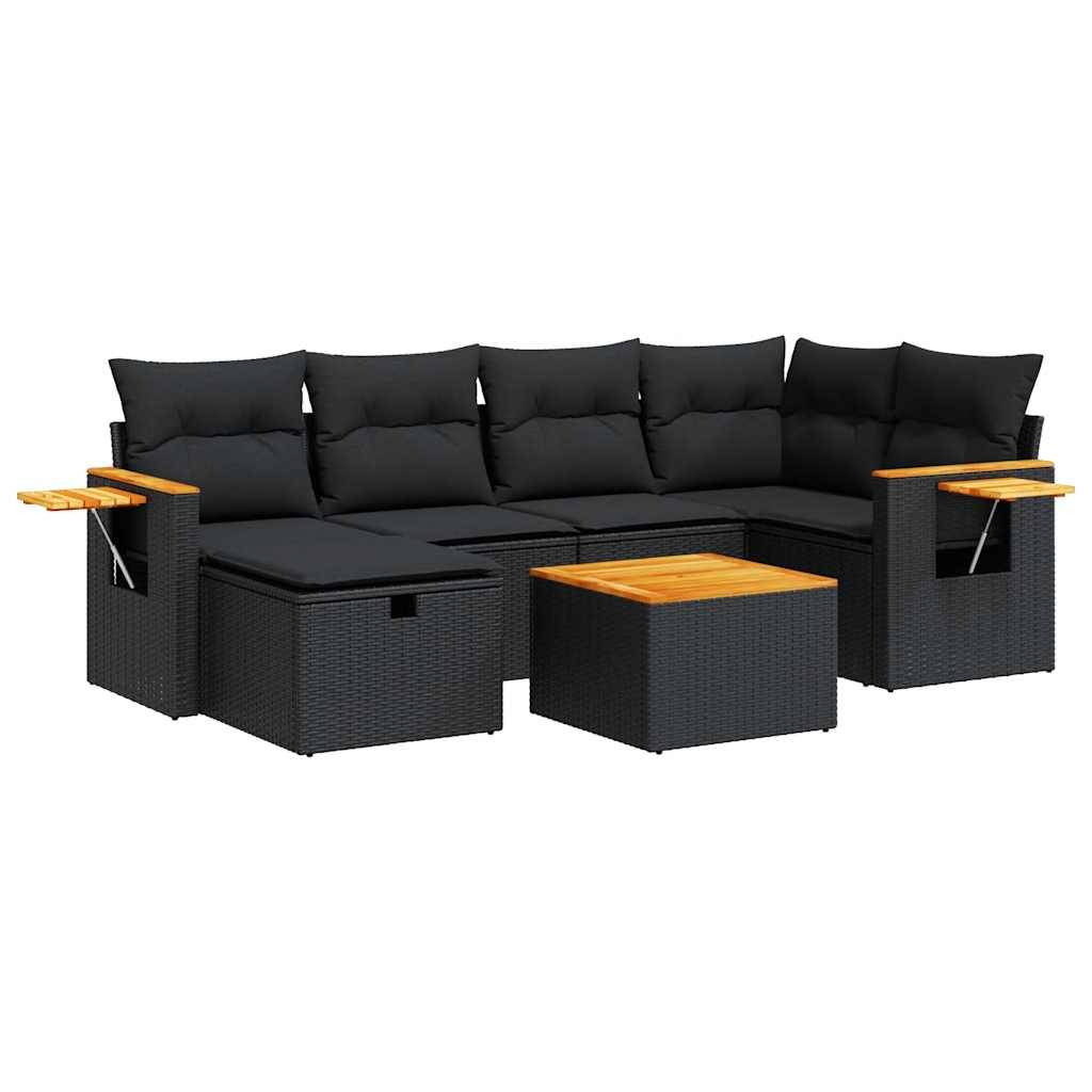 vidaXL 7-tlg. Garten-Sofagarnitur mit Kissen Schwarz Poly Rattan