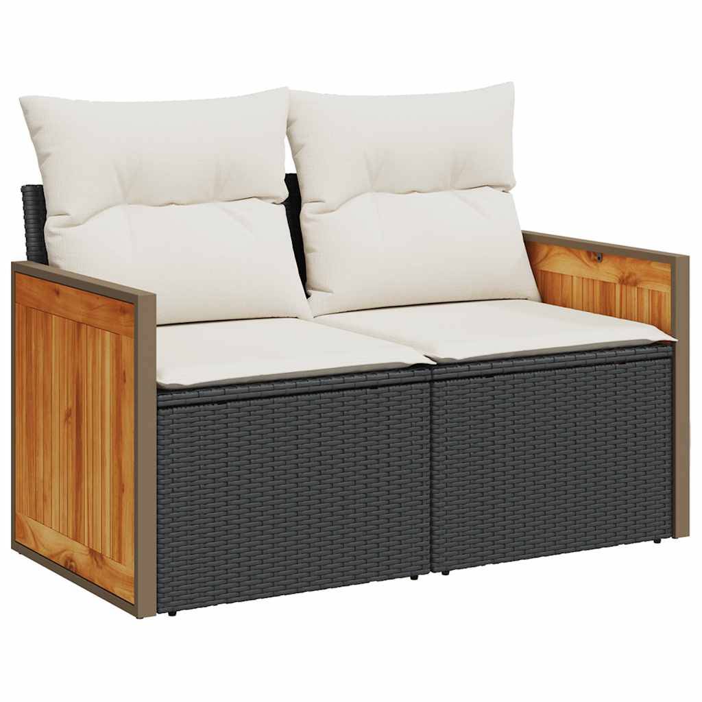 vidaXL 5tlg. Garten-Sofagarnitur mit Kissen Schwarz Poly Rattan Akazie