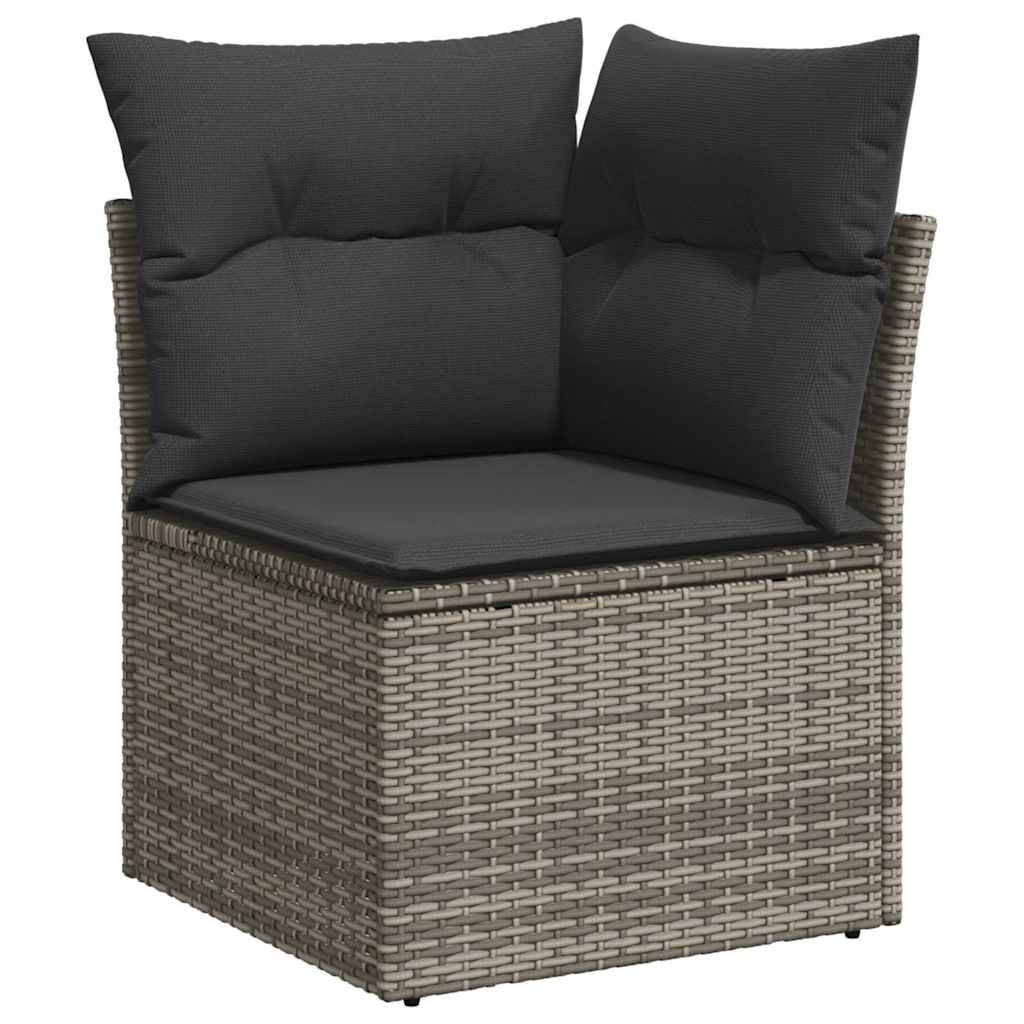 vidaXL 9-tlg. Garten-Sofagarnitur mit Kissen Grau Poly Rattan Akazie