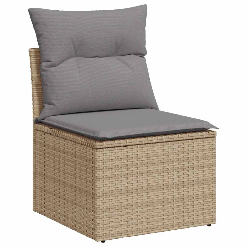 vidaXL 5-tlg. Garten-Sofagarnitur mit Kissen Beige Poly Rattan Akazie