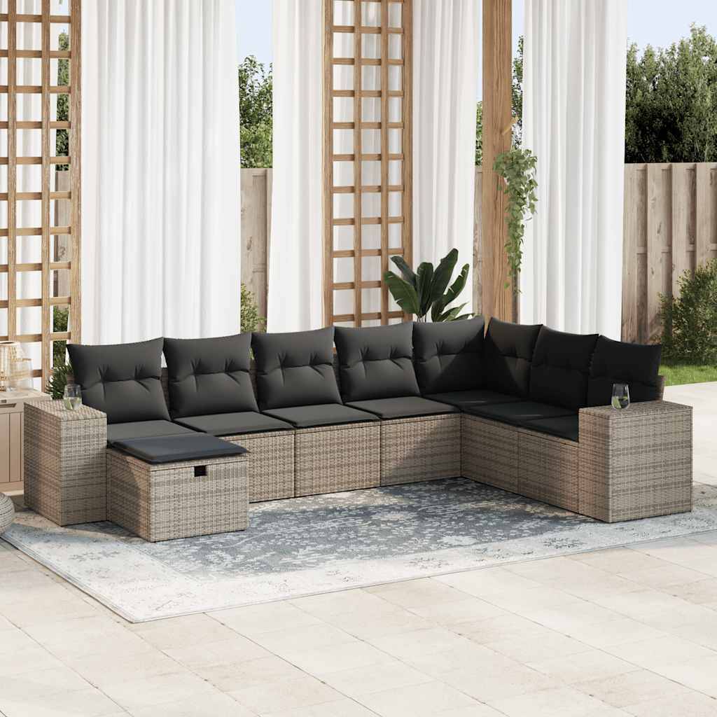 vidaXL 8-tlg. Garten-Sofagarnitur mit Kissen Grau Poly Rattan