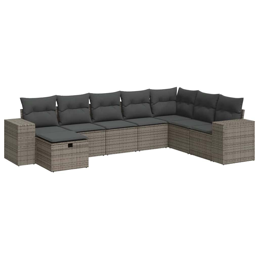 vidaXL 8-tlg. Garten-Sofagarnitur mit Kissen Grau Poly Rattan