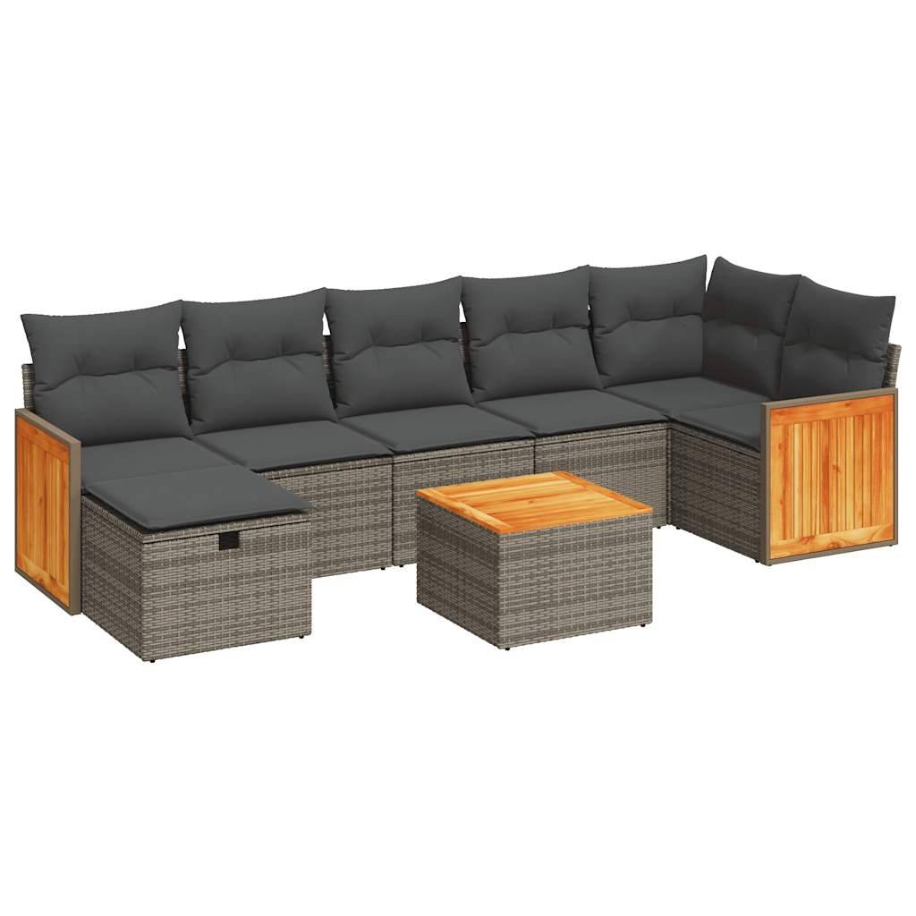 vidaXL 8-tlg. Garten-Sofagarnitur mit Kissen Grau Poly Rattan
