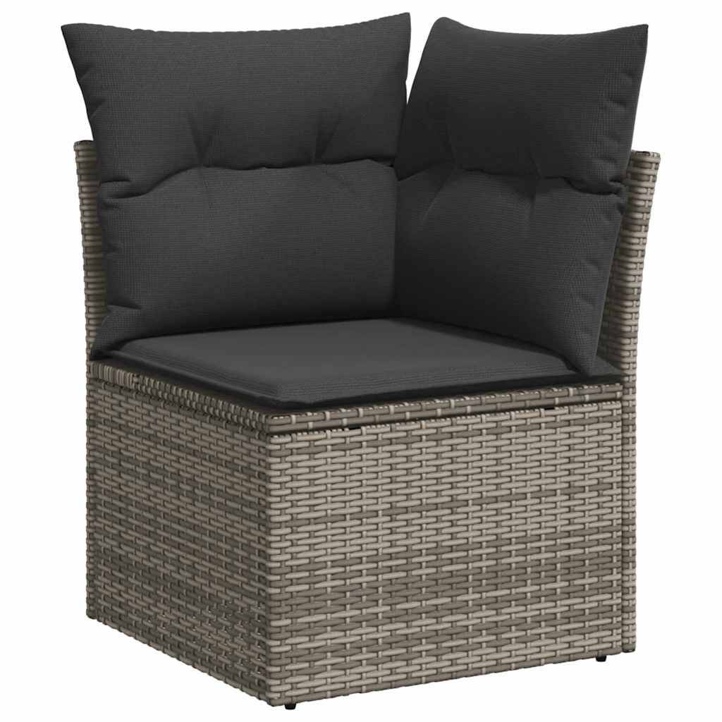vidaXL 9-tlg. Garten-Sofagarnitur mit Kissen Grau Poly Rattan Akazie