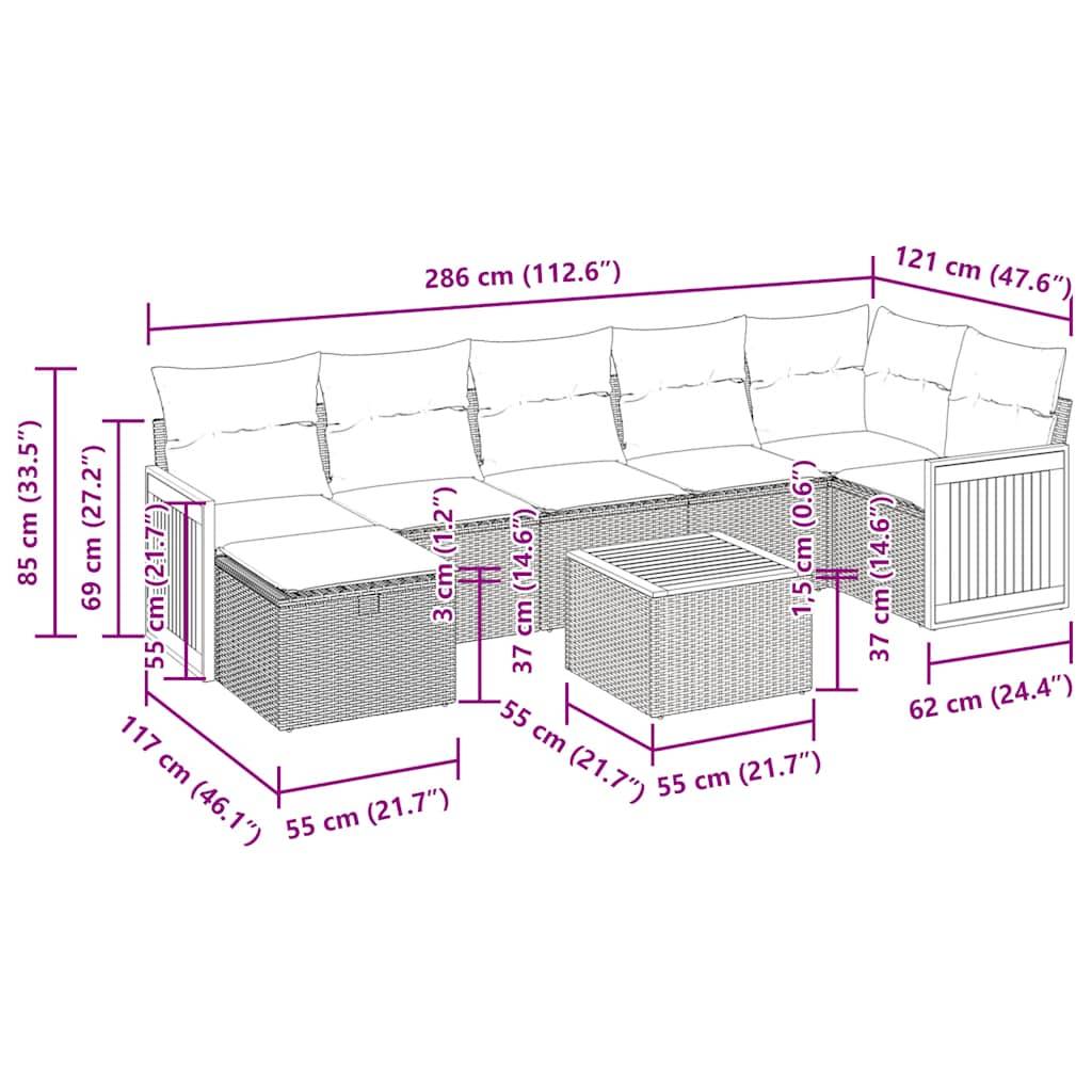 vidaXL 8-tlg. Garten-Sofagarnitur mit Kissen Grau Poly Rattan