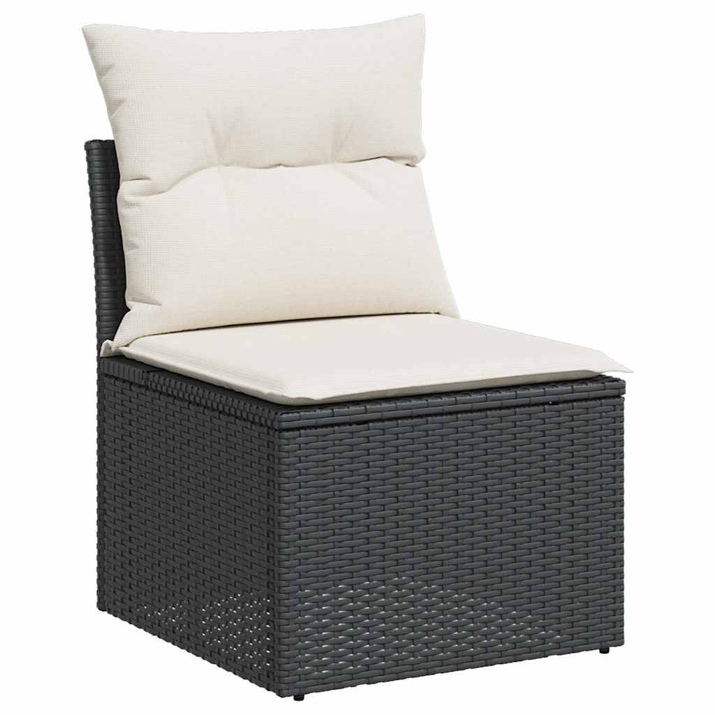vidaXL 5tlg. Garten-Sofagarnitur mit Kissen Schwarz Poly Rattan Akazie