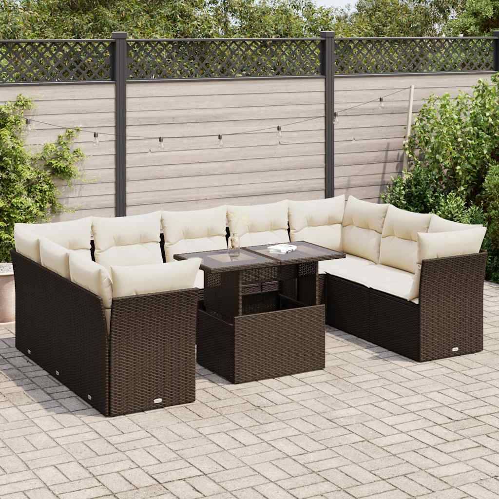 vidaXL 10-tlg. Garten-Sofagarnitur mit Kissen Braun Poly Rattan