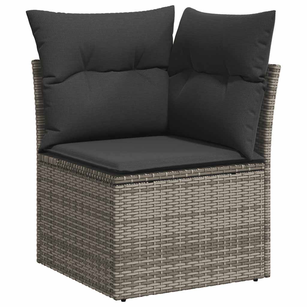 vidaXL 7-tlg. Garten-Sofagarnitur mit Kissen Grau Poly Rattan Akazie