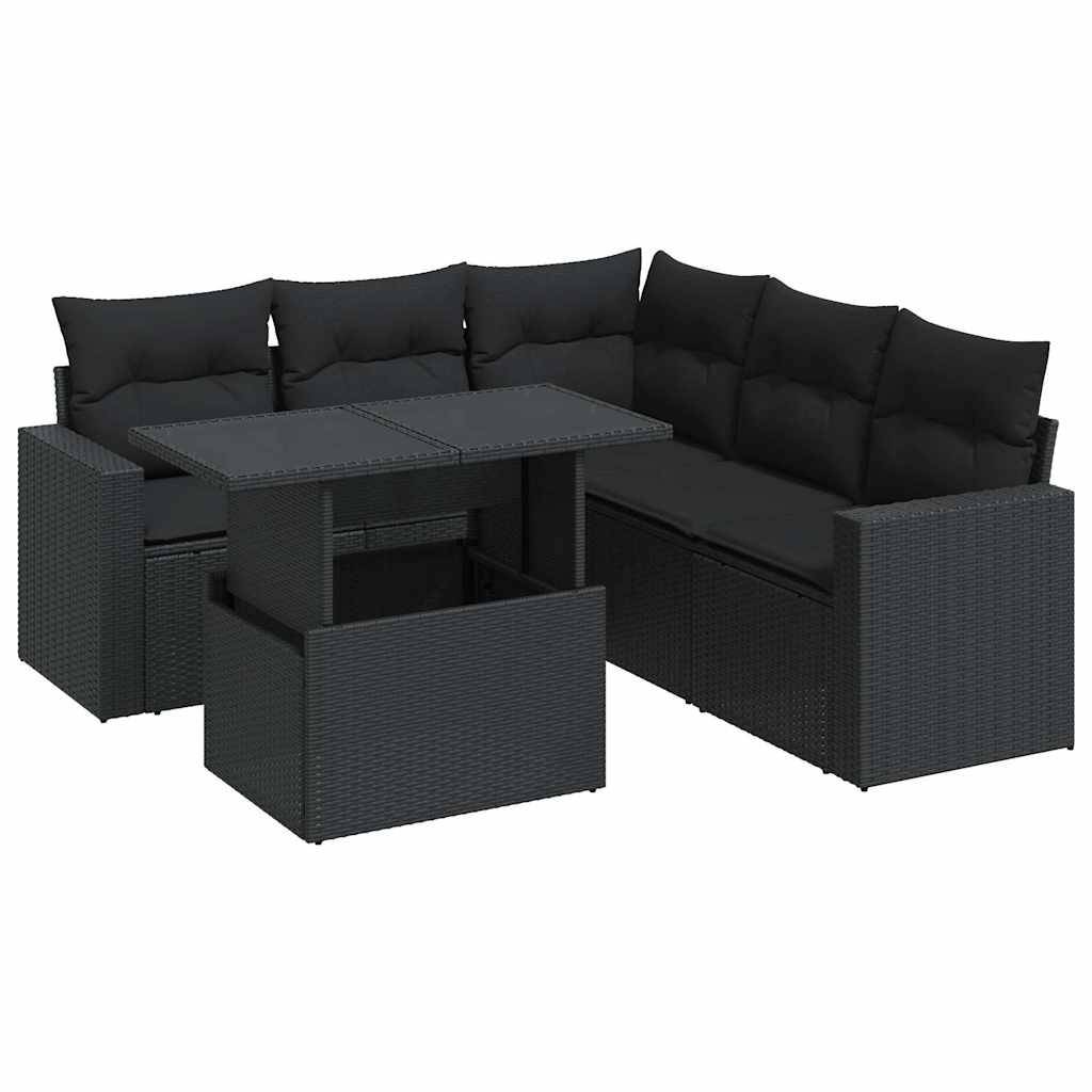 vidaXL 6-tlg. Garten-Sofagarnitur mit Kissen Schwarz Poly Rattan