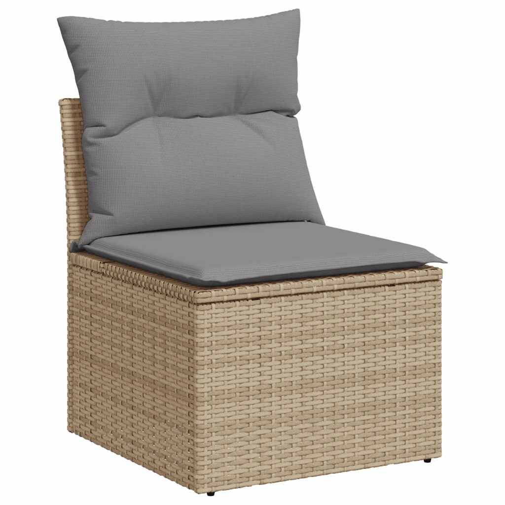 vidaXL 7-tlg. Garten-Sofagarnitur mit Kissen Beige Poly Rattan Akazie