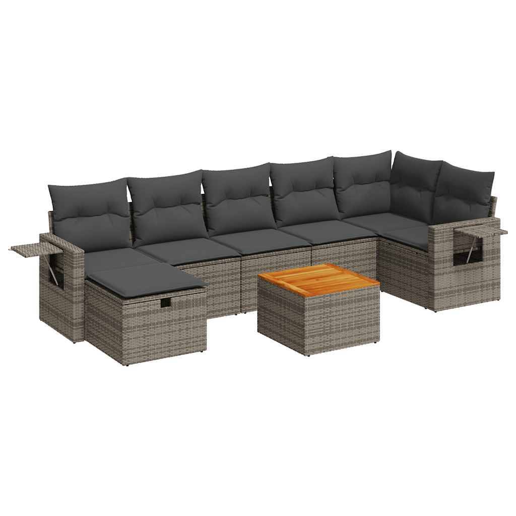 vidaXL 8-tlg. Garten-Sofagarnitur mit Kissen Grau Poly Rattan