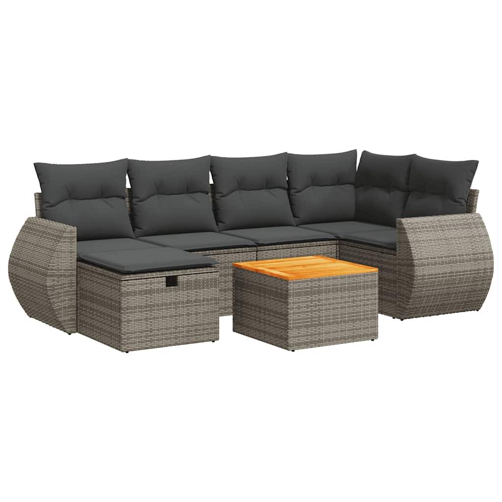 vidaXL 7-tlg. Garten-Sofagarnitur mit Kissen Grau Poly Rattan