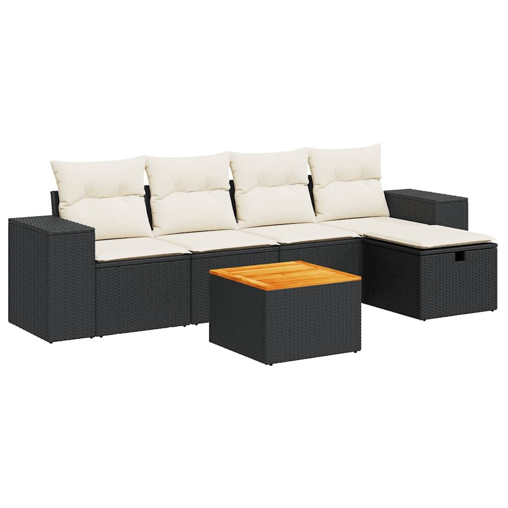 vidaXL 6-tlg. Garten-Sofagarnitur mit Kissen Schwarz Poly Rattan